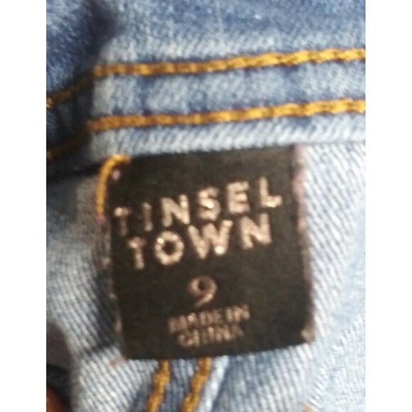 TINSELTOWN Bib Overalls Sz 9 W32 Denim Stretch wide leg Hipster Romper light blu - Picture 11 of 11